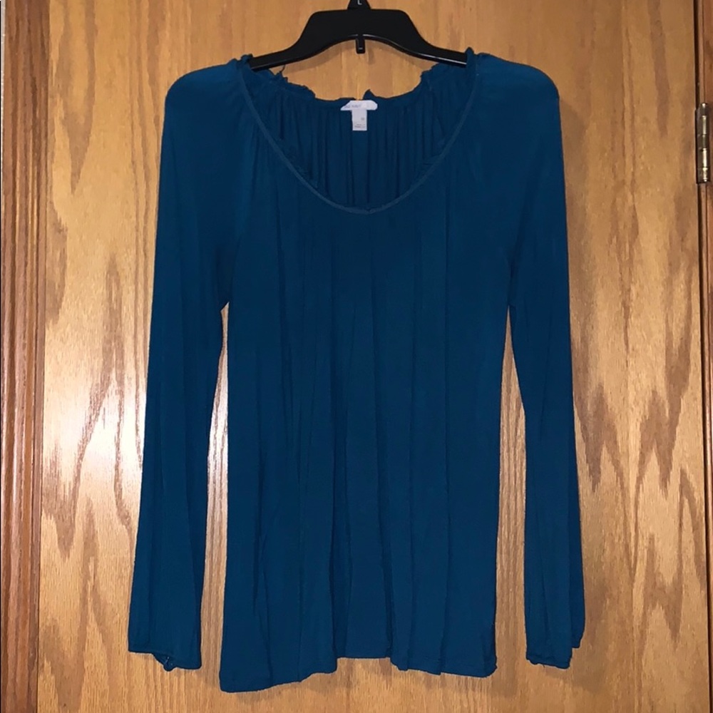 Old Navy Long Sleeve Blue Ruffled VNeck